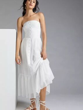 mare mare faux leather strapless slim midi dress Mare Mare Strapless Seamed A-Line Midi Dress XL / White